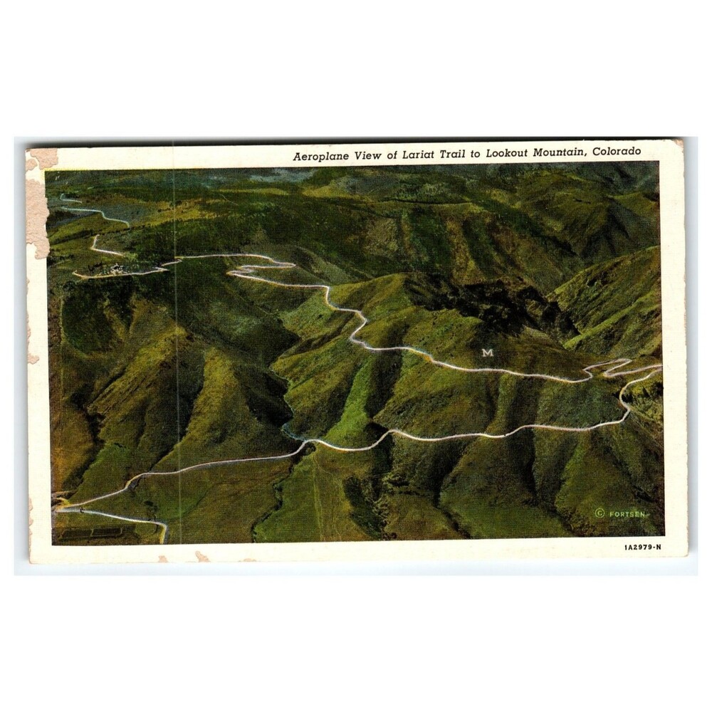 Aeroplane View Lariat Trail Lookout Mountain Colorado "M" Golden Postcard